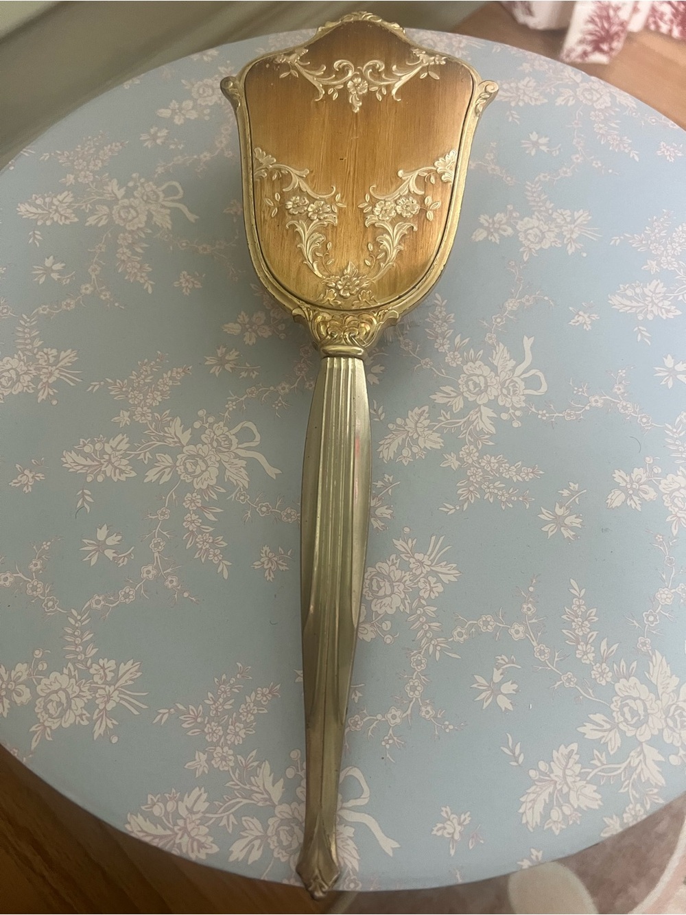 Ornate Vintage Hand Mirror in Gold Tone